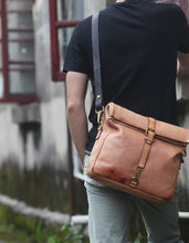 Load image into Gallery viewer, Hand-customed cow leather youth square shoulder diagonal cross retro postman bag roll bag