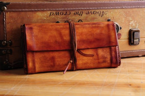 Long vintage wallet leather top layer cow leather